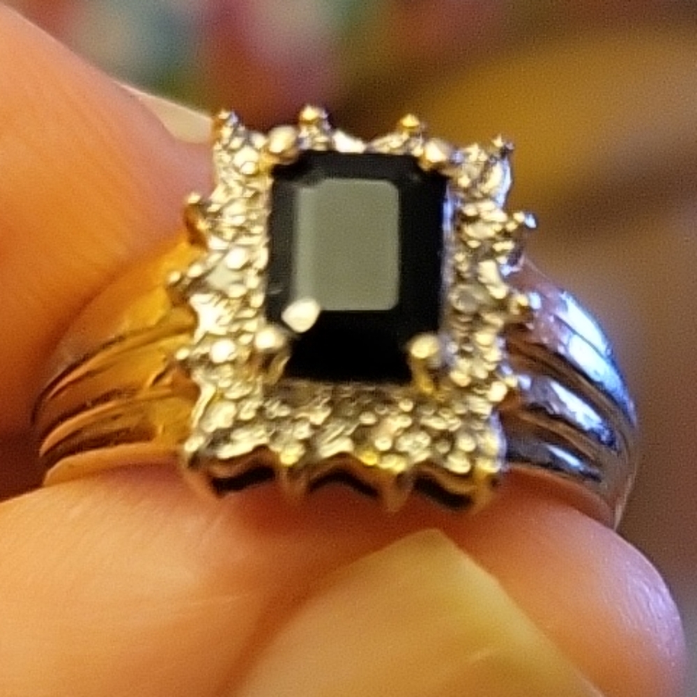 Lab created sapphire,  GOS ring. With zircons. Size 6